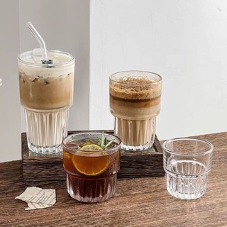  Ly thủy tinh 160ml 250ml 320ml Cốc thủy tinh sọc đáy 2 tầng chịu nhiệt uống trà cafe sinh tố 