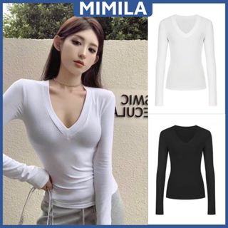   CÓ SIZE  Áo Thun Nữ Dài Tay Cổ Tim Chữ V MIMILA Ôm Body Chất Cotton Mềm Mát - MA330 