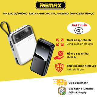 [ Có CCC ] Pin sạc dự phòng tích hợp 2 cáp sạc nhanh cho iPh, Android REMAX 20W+22.5W PD+QC