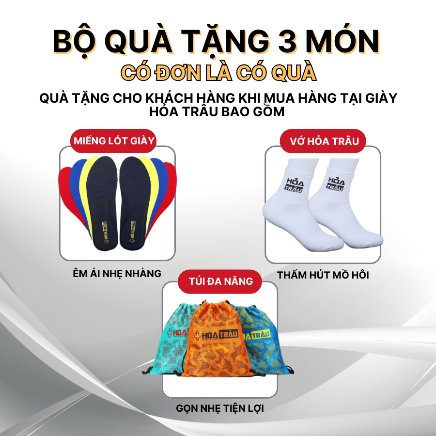 (QUÀ TẶNG KHÔNG BÁN) BỘ QUÀ TẶNG 3 MÓN: Miếng Lót Giày, Túi Đựng Đa Năng, Vớ Hỏa Trâu