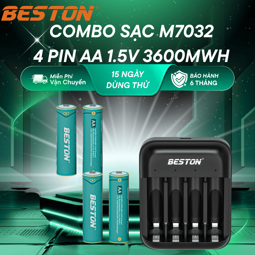 Combo 4 Pin AA 1.5V 3600mWh và sạc M7032 dành cho đồ chơi, máy ảnh,đèn led,máy đo huyết áp