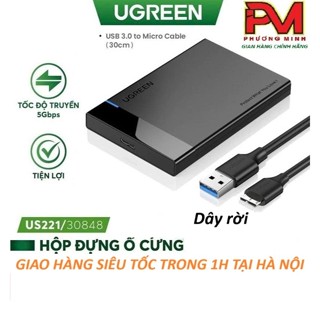 Hộp đựng ổ cứng 2.5 inch Ugreen 30848 dây rời + LIỀN chuẩn USB 3.0 tốc độ cao - hàng chính hãng bảo hành 1 năm