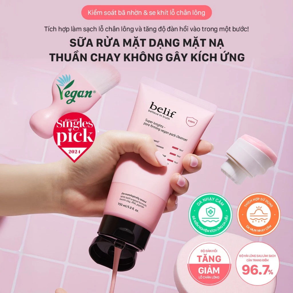 SỮA RỬA MẶT thuần chay sạch sâu BELIF Super Knights Firm WONJIN Effect Hydro Vial Cleansing Foam