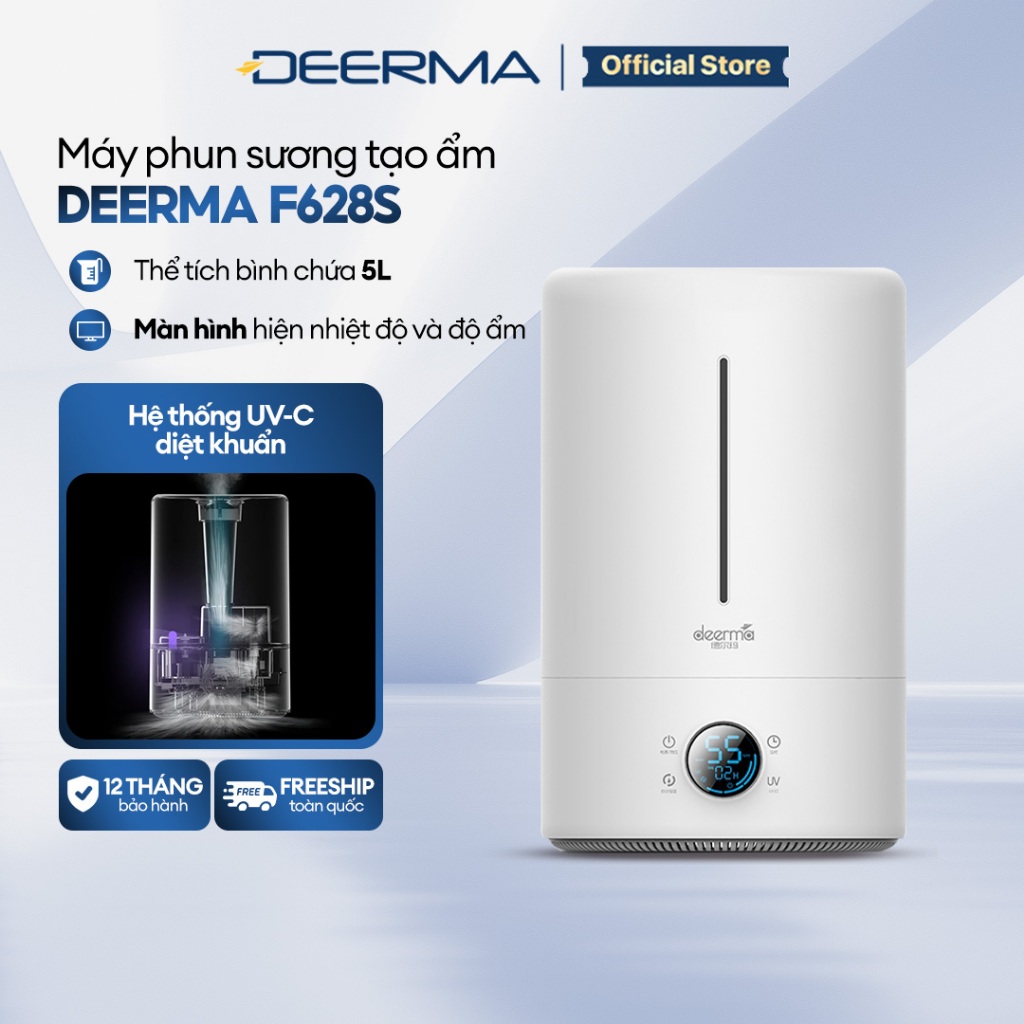 Máy phun sương tạo độ ẩm không khí Deerma F628S dung tích 5L có tia UV khử khuẩn - Bảo hành 12 tháng