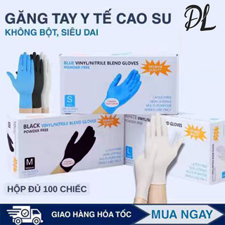 100PCS bao tay cao su không bột latex nitrile,Bền bỉ, chống mài mòn và khó vỡ,Màu Đen/Trắng/Xanh Có Nhám Đầu Ngón Tay