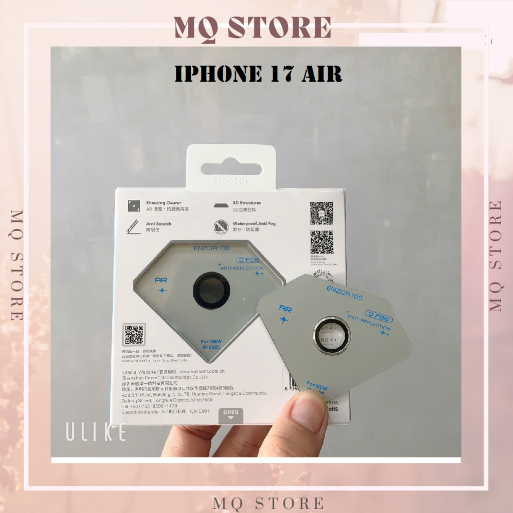 Kính cường lực camera iPhone 17 Air Kuzoom có khung trợ dán, bảo vệ camera