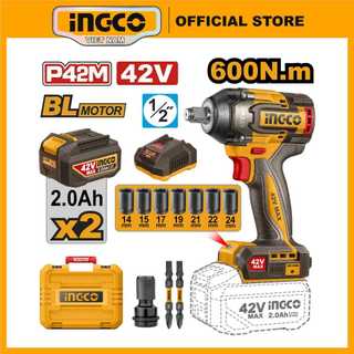  Máy siết bu lông dùng pin motor không chổi than 600NM hệ pin 42V max INGCO CIWLI42602 