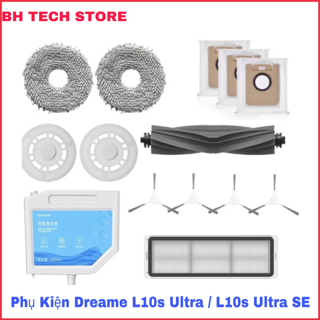 Bộ Phụ kiện Dreame L10S Ultra / L10S Ultra SE / S10.Gồm : Chổi chính / Lọc bụi / Khăn lau / Túi rác / Chổi cạnh.