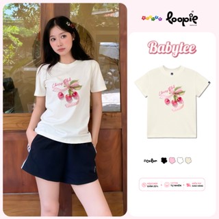 Áo Babytee Nữ In Cherry Kẻ Sọc Loopie – LP58 Cổ Tròn Dáng Ôm Chất Cotton Thoáng Mát
