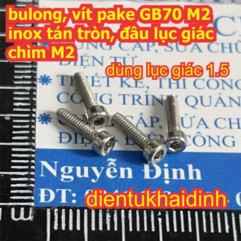 100 con bulong, vít pake GB70 M2 inoc inox tán tròn, đầu lục giác chìm các cỡ 4mm ~ 16mm kde8816