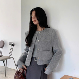 Áo Khoác Dạ Nữ Cổ Tròn Dáng Ngắn Basic Mùa Thu Đông Sang Trọng Noiree - NA583