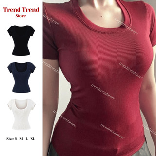   COMBO 3 Áo Cổ Vuông   Áo Thun Cổ Vuông Nữ Tay Ngắn Dáng Vừa Ôm Body Thun Tăm Lạnh Co Giãn Mềm Mịn_Trend Trend Store 