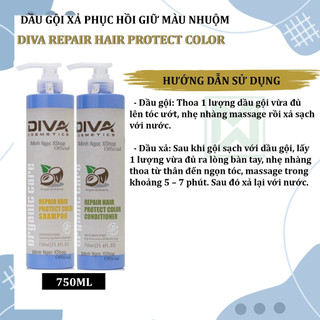 Cặp Dầu Gội DIVA 750ml, Ủ tóc, Tinh Dầu giúp giữ màu tóc, phục hồi, mềm mượt, chống gãy rụng tóc