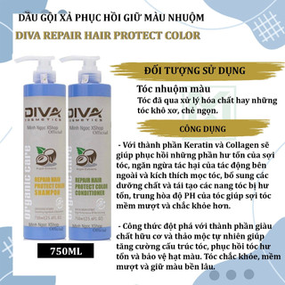Cặp Dầu Gội DIVA 750ml, Ủ tóc, Tinh Dầu giúp giữ màu tóc, phục hồi, mềm mượt, chống gãy rụng tóc