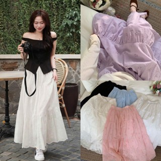   CV902  CHÂN VÁY THÔ BOIL MIDI THÊU HOA PASTEL metwo.dearu - Chân váy maxi xoè dài QC cạp chun 2 lớp ulzzang tiểu thư HQ 
