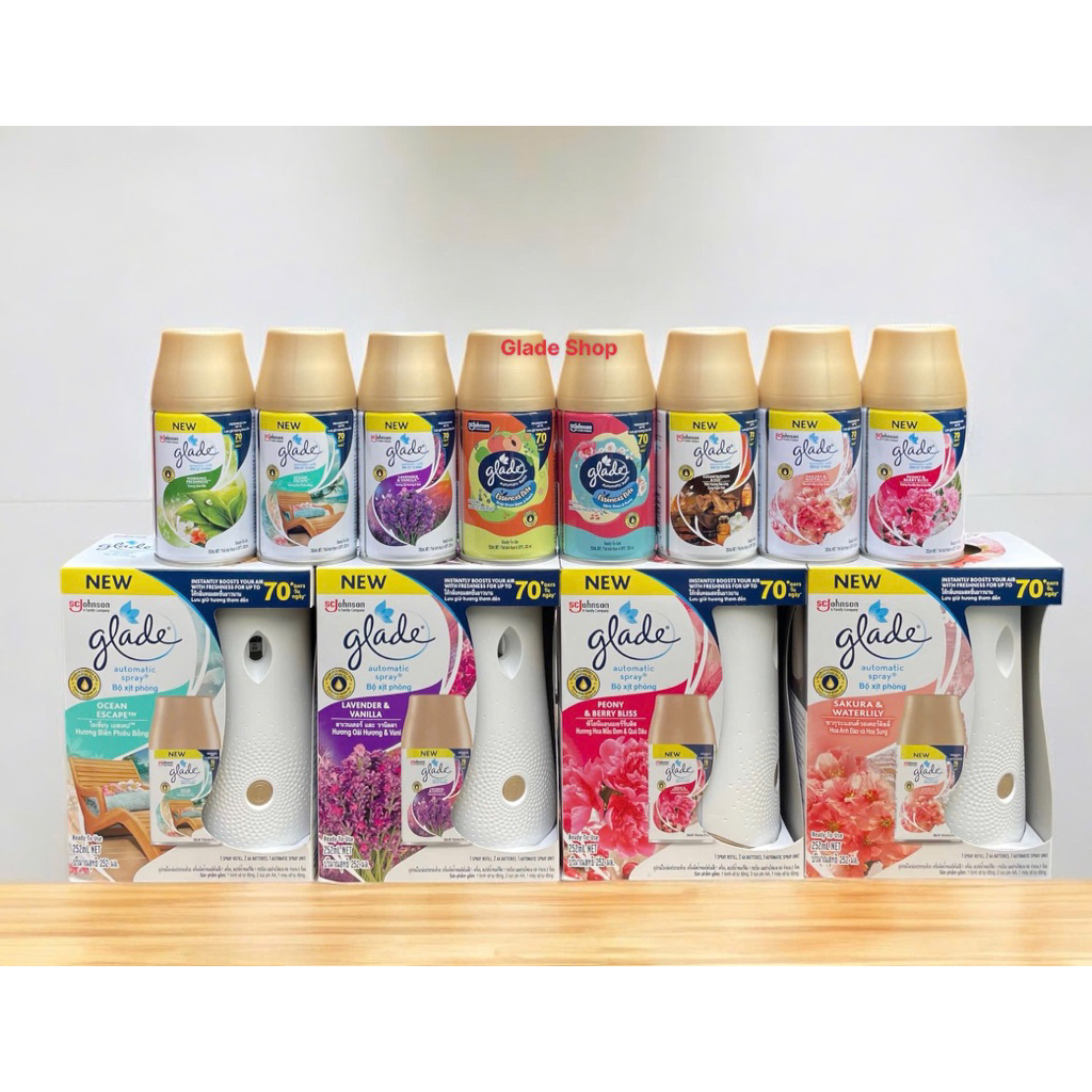 GLADE Bộ Máy & Lõi Xịt Thơm Phòng Tự Động Lưu Hương Tự Nhiên Đến 70 ngày 252ml nhập khẩu Thái Lan