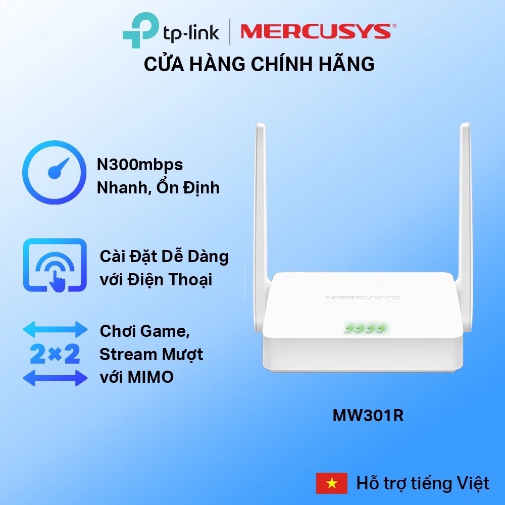 Bộ phát WiFi Mercusys MW301R 2 râu, tốc độ 300Mbps - Bảo Hành 3 Năm