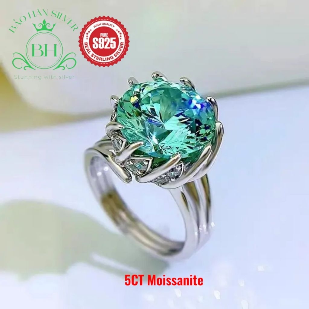 Moissanite 11ly 5 carat Nhẫn bạc nữ Moissanite nhẫn kim cương Moissanite bạc 925 nhẫn cầu hôn bạc nh