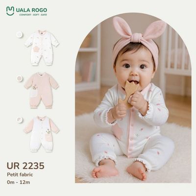 Bodysuit cho bé sơ sinh Ualarogo dài tay 0-12 tháng vải Petit mềm mịn co giãn cúc giữa bo ống 2235