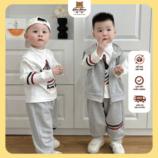 Combo 3 món áo gile + quần + áo giữ nhiệt cổ 3 phân tone màu xám trắng dễ mặc chất vải mềm mịn cho bé 
