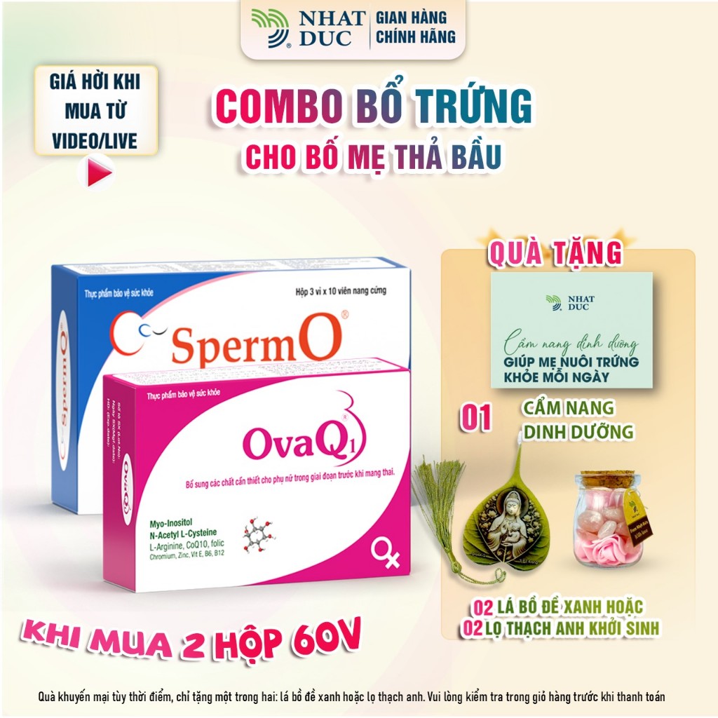 Combo (OvaQ1 + SpermQ) combo tặng cẩm nang dinh dưỡng và phiếu canh trứng cẩm nang đậu bầu tpbvsk - 
