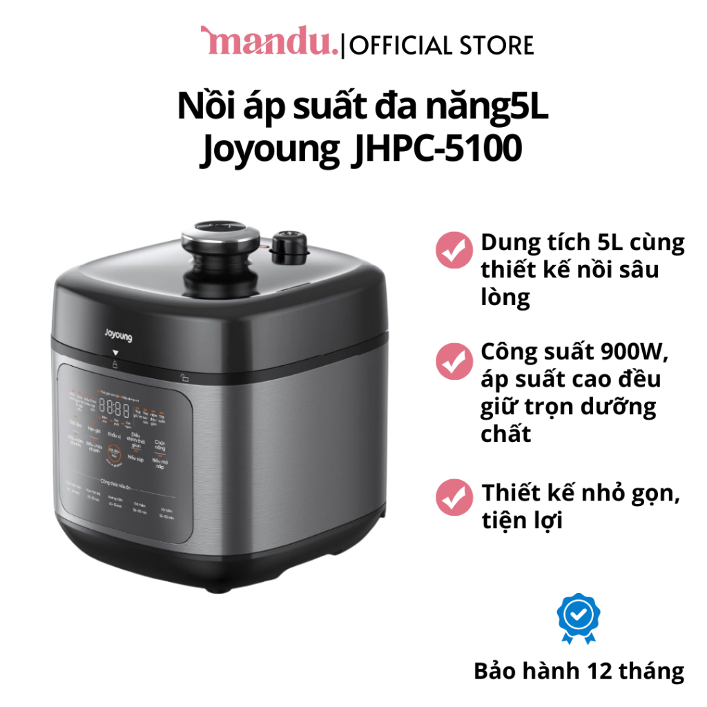 Nồi áp suất đa năng 5L Joyoung JHPC-5100, dung tích lớn, công suất 900W, thiết kế cao cấp, nhỏ gọn
