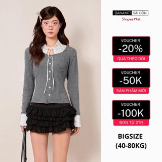  Áo len nữ Bigsize Banamo Sài Gòn tay dài cổ sơ mi phối dây thắt nơ form ôm tôn dáng siêu xinh 3114 