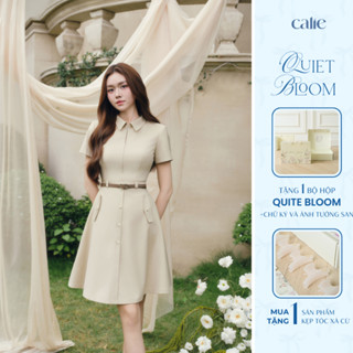 (QUIET BLOOM)  Váy dáng xòe chất liệu cao cấp cổ kéo khóa túi giả, form Basic thanh lịch thời trang Calie VX276