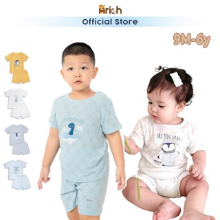 Bộ cộc tay thông hơi Arich cho bé , vải sợi tre thông hơi họa tiết tròn,siêu mát cho bé-Thương hiệu Arich