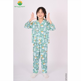 Bộ lanh tole pijama mặc nhà bé gái quần dài áo dài tay phối ren thời trang Việt Thắng B70.5153