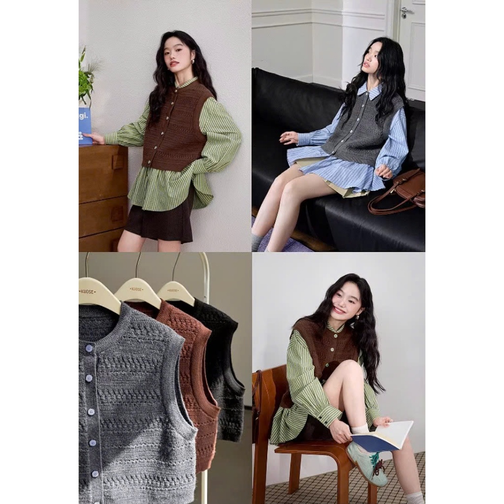 Áo gile len trơn cover Kuose