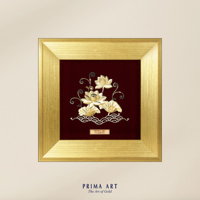 Tranh treo tường Mỹ Nghệ Phủ Vàng 24K PRIMA ART Hoa Sen Hai Cành - Size 18x18 cm - CGS-0716-01