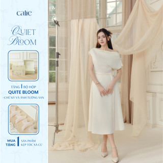 (QUIET BLOOM) Váy dáng xòe chất tơ lệch vai hoa eo, mềm mát, thanh lịch, sang trọng thời trang nữ Calie VX285
