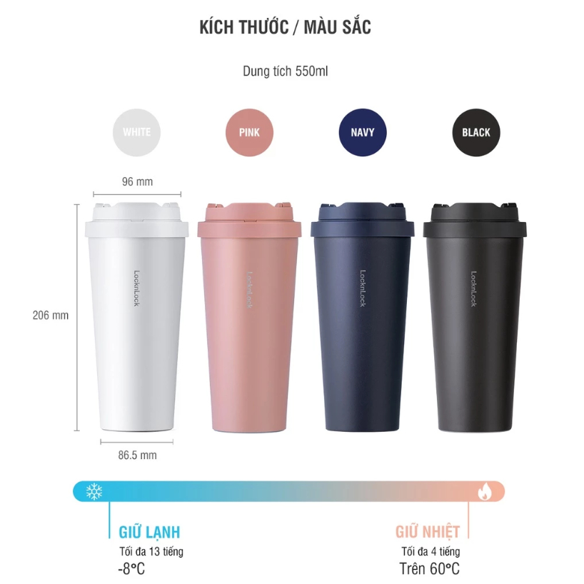 Bình giữ nhiệt Lock&Lock Energetic one-touch thép không gỉ 316L Màu Hồng