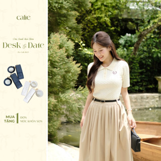 (Desk to Date) Áo dệt kim polo thêu ngực, chất liệu mềm mát, co dãn tốt, form basic dễ mix đồ thời trang nữ Calie AF178