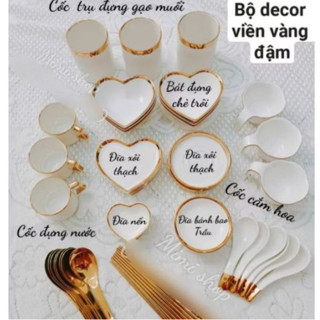 Trọn bộ decor mâm cúng sứ viền vàng sang trọng