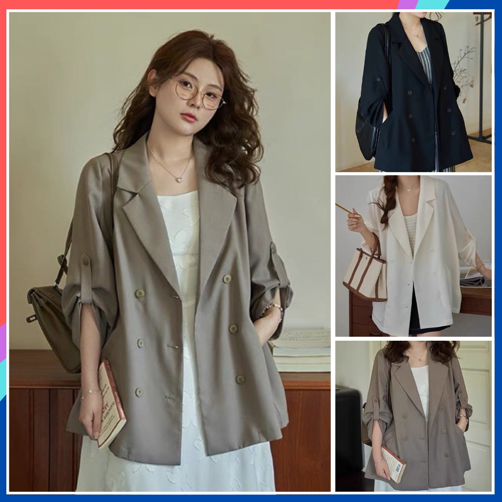 Áo blazer nữ dáng rộng Hàn Quốc áo khoác vest nữ AK23 tay lửng xẻ tay công sở áo khoác ngoài form suông bigsize sangAK23