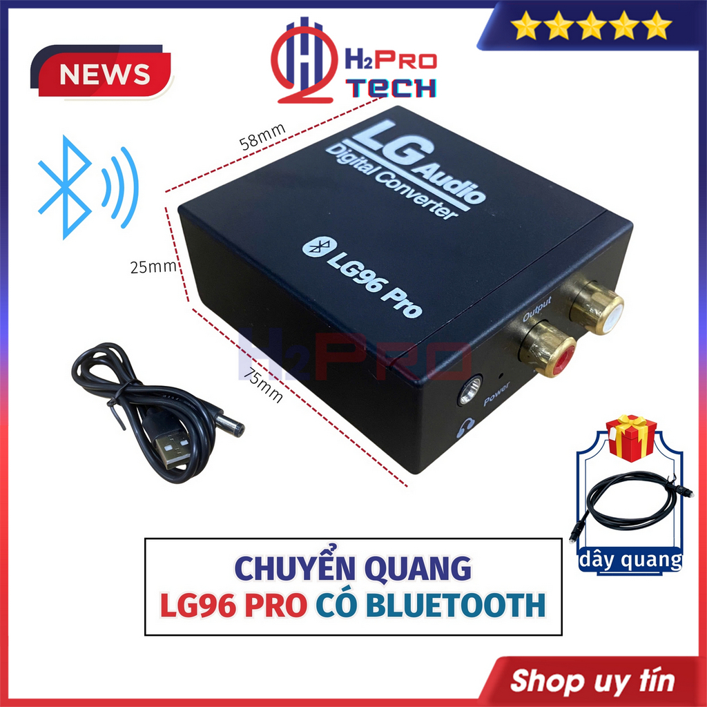 Bộ Chuyển Đổi Âm Thanh LG96 Pro – Hỗ Trợ Bluetooth, Optical to Analog, Tặng Dây Quang - H2Pro Tech