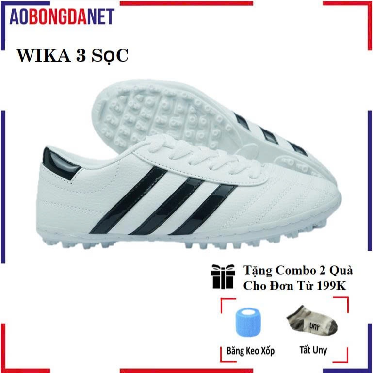 Giày Đá Bóng 3 Sọc Wika Chính Hãng, Giày Bóng Đá Wika 3 Sọc CT3 Nam Đã Khâu Đế Da Pu Siêu Ôm Chân