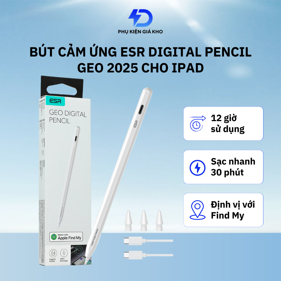 Bút cảm ứng ESR GEO Digital Pencil cho iPad gen 10/11 ipad 2024//Air M3/Pro M5 sạc nhanh Type-C