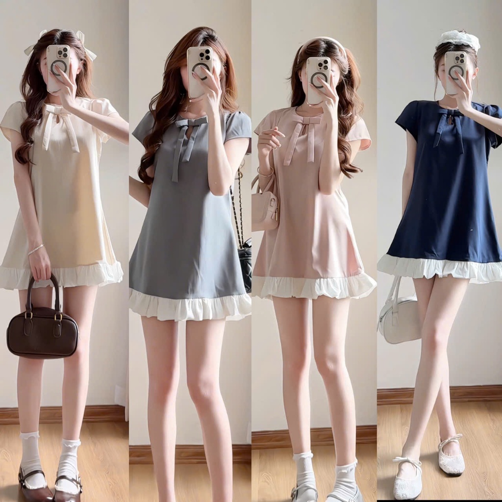 (Hàng Shop): Váy Linen Tay Cộc Đính Nơ Nhúm Bèo 4 Màu Dáng Xuông Siêu Xinh , Mẫu Bánh Bèo Tiểu Thư ,Váy Đi Cafe , Chơi | BigBuy360 - bigbuy360.vn