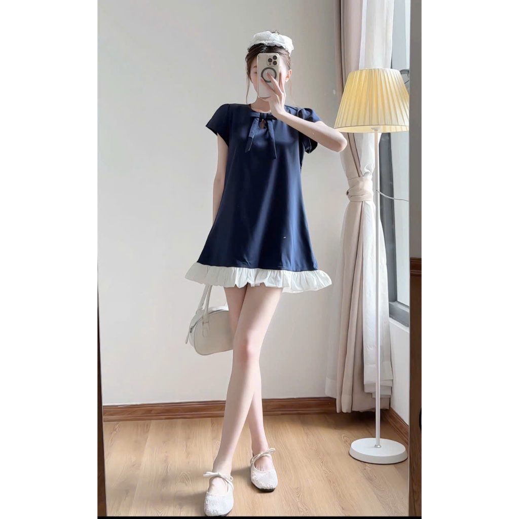 (Hàng Shop): Váy Linen Tay Cộc Đính Nơ Nhúm Bèo 4 Màu Dáng Xuông Siêu Xinh , Mẫu Bánh Bèo Tiểu Thư ,Váy Đi Cafe , Chơi | BigBuy360 - bigbuy360.vn