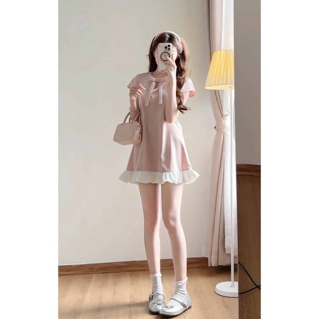 (Hàng Shop): Váy Linen Tay Cộc Đính Nơ Nhúm Bèo 4 Màu Dáng Xuông Siêu Xinh , Mẫu Bánh Bèo Tiểu Thư ,Váy Đi Cafe , Chơi | BigBuy360 - bigbuy360.vn