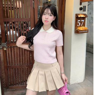 [DELIZ] - Áo len cổ sen dáng polo dệt vặn thừng len lông thỏ PL21 cao cấp 250G LIVE