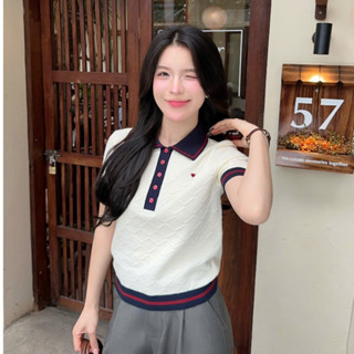 [DELIZ] - Áo len nữ tay ngắn cổ polo len lông thỏ cao cấp dệt nổi thêu hình PL23 250g