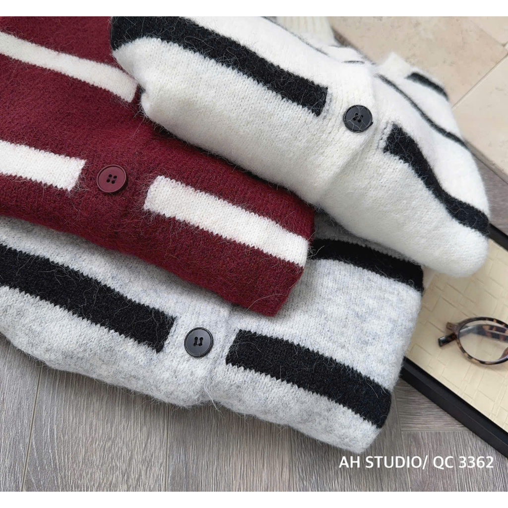 Áo Len Cardigan Nữ Kẻ Sọc Form Rộng Dáng Suông, Áo Khoác Len Cài Nút Dài Tay Basic Hàn Quốc | BigBuy360 - bigbuy360.vn