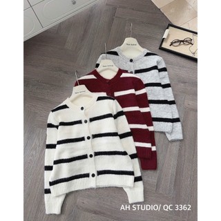  Áo Len Cardigan Nữ Kẻ Sọc Form Rộng Dáng Suông Áo Khoác Len Cài Nút Dài Tay Basic Hàn Quốc 