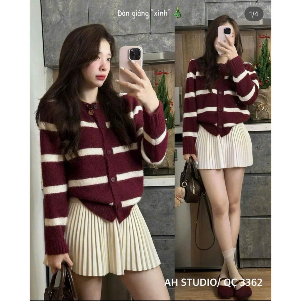 Áo Len Cardigan Nữ Kẻ Sọc Form Rộng Dáng Suông, Áo Khoác Len Cài Nút Dài Tay Basic Hàn Quốc | BigBuy360 - bigbuy360.vn