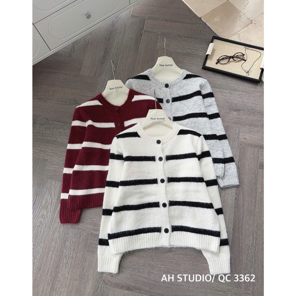 Áo Len Cardigan Nữ Kẻ Sọc Form Rộng Dáng Suông, Áo Khoác Len Cài Nút Dài Tay Basic Hàn Quốc | BigBuy360 - bigbuy360.vn