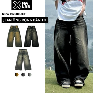  Quần jean ống rộng nam bản to XMALAB quần bò phối dây đeo phong cách Retro thời trang đường phố B135 